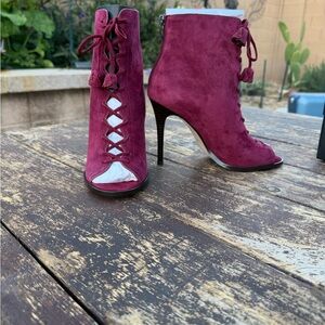 Coach Burgundy Lace-Up Heeled Booties